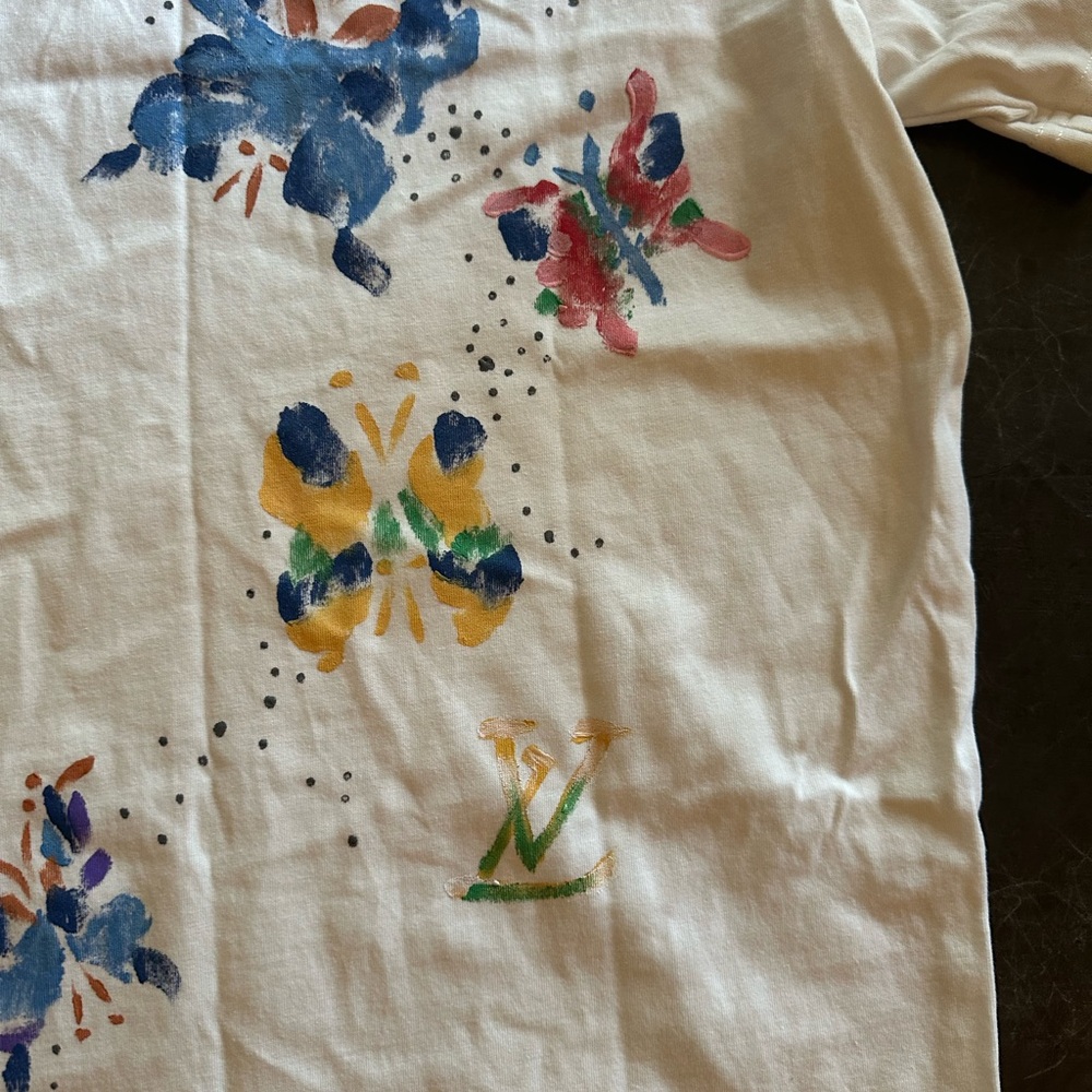 LV White Tee with Blue Floral Design - Picture 4 of 6